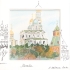 Колокольня - Авторский батик (15 х 15 см) Батик, Шелк 2008 г инфо 1531j.
