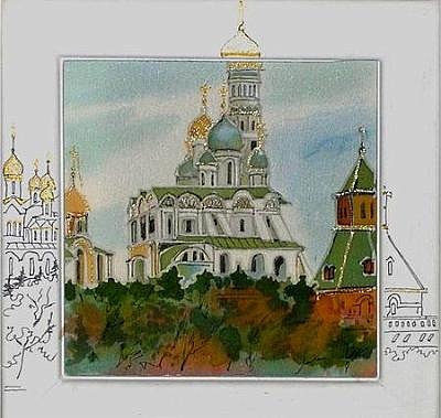 Кремль - Авторский батик (15 х 15 см) Батик, Шелк Размер: 15 х 15 см 2009 г инфо 6276j.