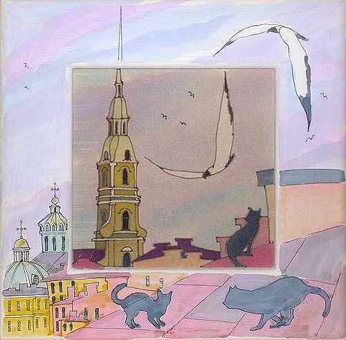Ромашки (Авторский батик - 25 х 25 см) Батик, Шелк 2008 г инфо 6282j.