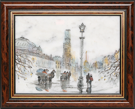 Картина из камня "Осенний Петербург" Мрамор, лидит, янтарь, бирюза, лазурит, яшма, малахит, гранат, корниол Ручная работа (в зависимости от наличия камня) инфо 9426j.
