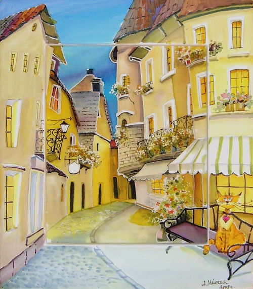 Улочка любви - Авторский батик (26 х 30 см) Батик, Шелк 2008 г инфо 6403a.